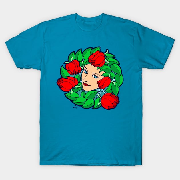 Wreath of Roses and Blue Eyes T-Shirt by Julia Moon